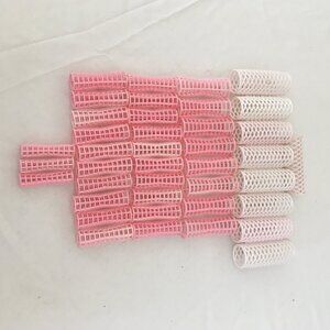 Vintage white pink plastic hair rollers curlers mixed size lot